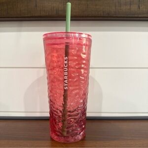 Starbucks Fall 2022 Hammered Pink 18oz Cold Drink Cup Glass Tumbler Begonia